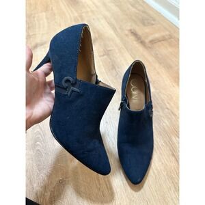 Calvin Klein | Navy Blue Suede Pointed Toe Stiletto Ankle Boot Heels, 7.5M